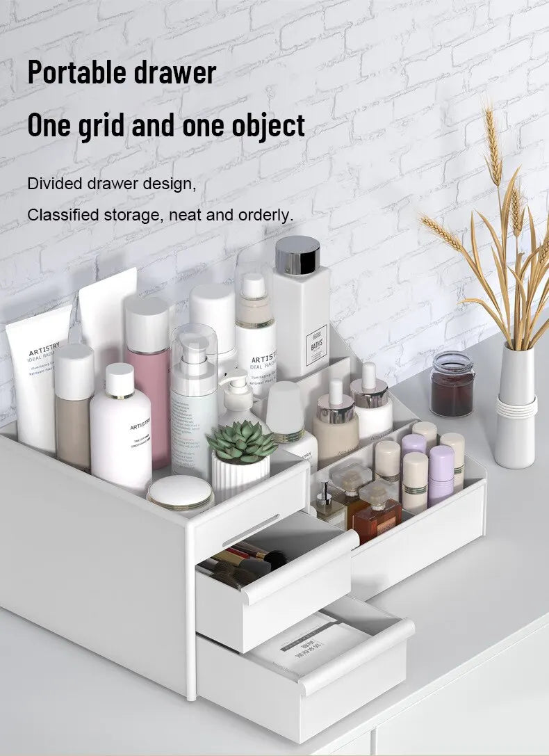 1pc White New Drawer Makeup Storage Box Dormitory Finishing Plastic Shelf Cosmetics Skin Care Dressing Table Desktop