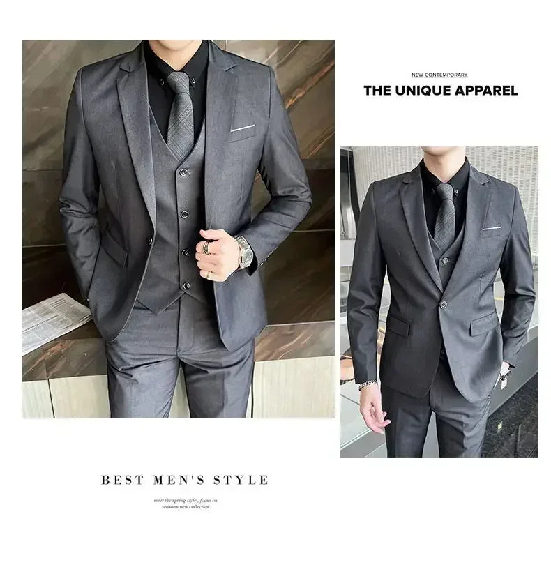 S-9XL New (Blazer+Vest+Pants) Men's Fashion Business Gentleman Professional Formal Dress Korean Version Banquet Dress Suit 6XL