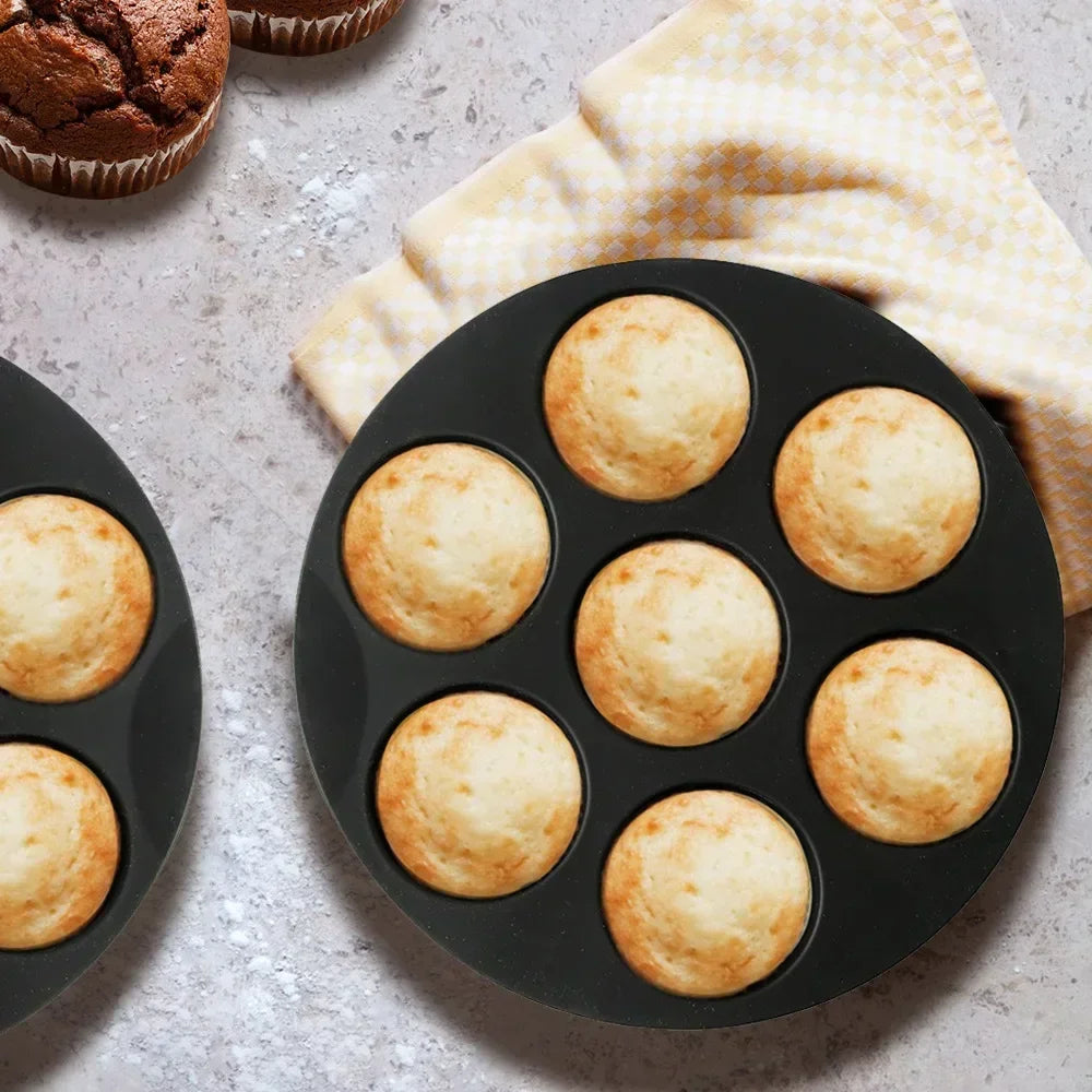 7 Even Cake Cups Air Fryer Accessories Round Muffin Cup Mold Microwave Oven Baking Mold Baking Bakeware Mat Baking Tray Cake Pan
