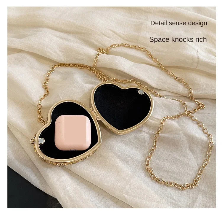 Luxury Mini Diamond Inlay Heart Shape Crystal Clutch Purse Stones Evening Wedding Party Shoulder Bag Handle Rhinestone Handbags