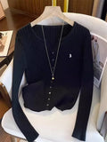 2025 Y2K Korean Fashion Knitted Cardigans Long Sleeve Embroidery Sweaters Streetwear Style for Ladies