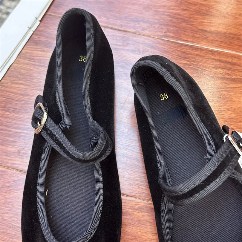 Elegant Mary Janes Flats Shoes Women Black Buckle Strap Shallow Casual Ballet Shoes Ladies Spring Autumn Canvas Loafers 2024