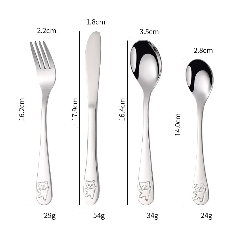 1/4pcs Baby Teaspoon Spoon Food Feeding Fork Knife Utensils Stainless Steel Kids Learning Eating Habit Children Tableware