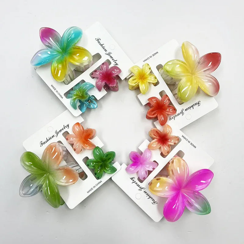 3Pcs/Set Sweet Flower Colroful Gradient Hair Claws Ponytail Cip Clamp Barrettes Hairpins For Women Girl Beach Hair Accessories