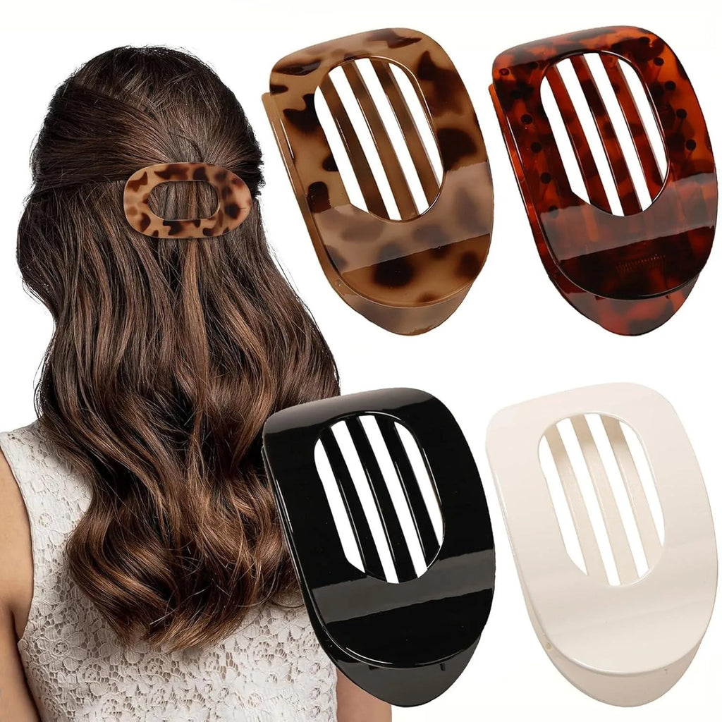 4 PCS Flat Hair Clips, Round Lay Down Hair Claw Clips for Women Girls, Comfortable Curved Flat Clips for Thick Thin Hair