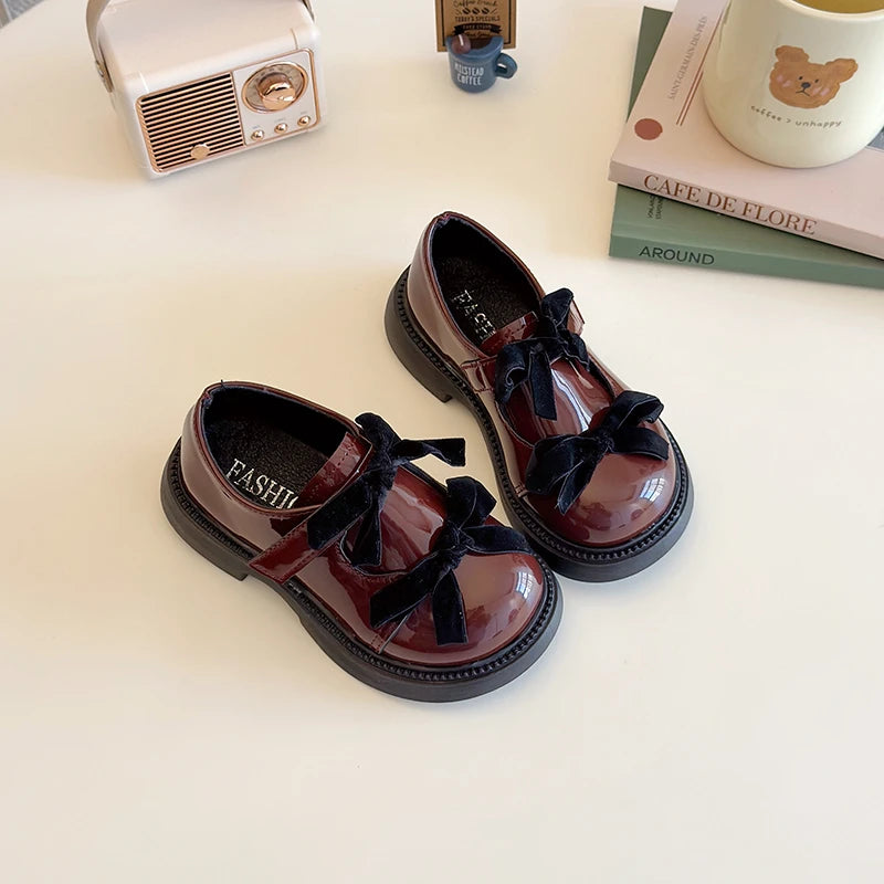 Children Leather Shoes Spring New Princess Shoes for Girls Wine Red Versatile Kids Fashion Wedding Party Mary Jane Shoes Glossy