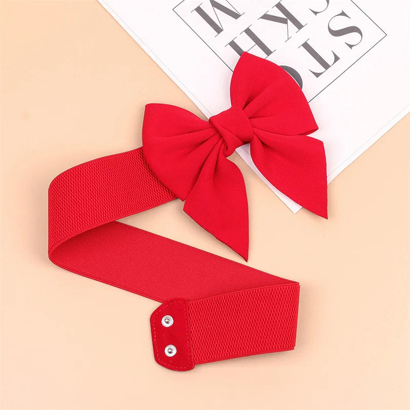 Women Big Bow Waistband  Elastic Wide Waist Belt Fashion Solid Bowknot Waist Straps For Dress Decorate Clothes Accessories