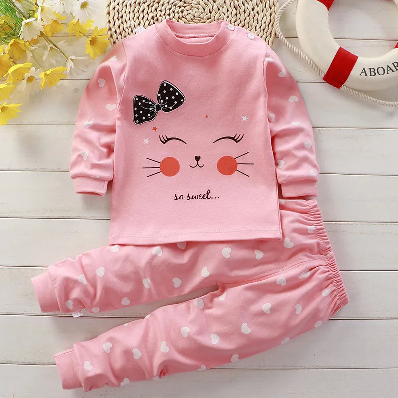Autumn Sleepwear Pajamas For Girls Boys Long Sleeve Tops+Pants Suits Fashion Home Clothing Sets Baby Kids Loungewear Costume