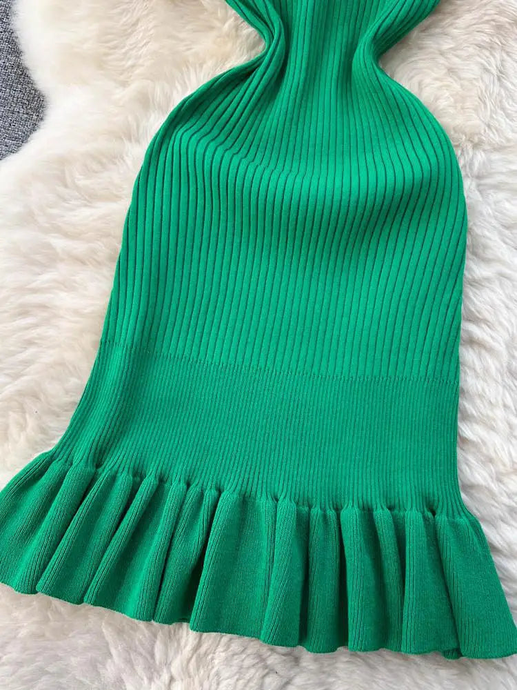2025 Early Autumn Sexy Package Hips Ruffles Mini Dress Summer Fashion Y2K Knitted Bodycon Ladies Dress Korean Party Vestidos