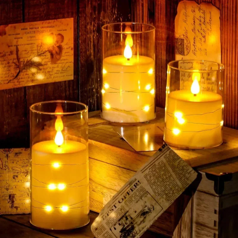 Flickering Flameless Candles for Romantic Ambiance and Home Decoration with Embedded Star String Battery Operated Candles