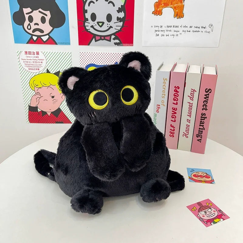33cm Kawaii Big Eyes Cat Plush Toy Black Backpack Cute Large-capacity Stuffed Animal Bag Boys Girls Women Soft Toy Backpack Gift