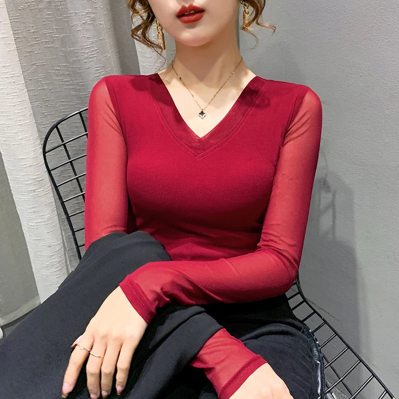 Women's Slim Fit V-Ne T-irt Me Inner Wear Top Spring Autumn Season Faionable Base irt Breathable Wear Resistant