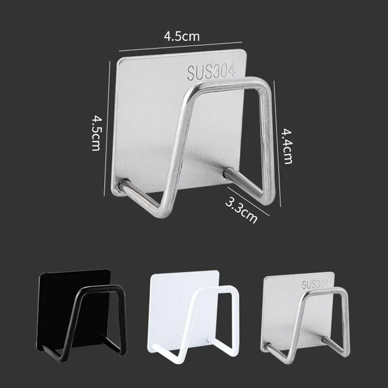 Kitchen Wall Hooks Accessories Storage Organizer Self Adhesive Drain Drying Rack Stainless Steel Sink Sponges Holder