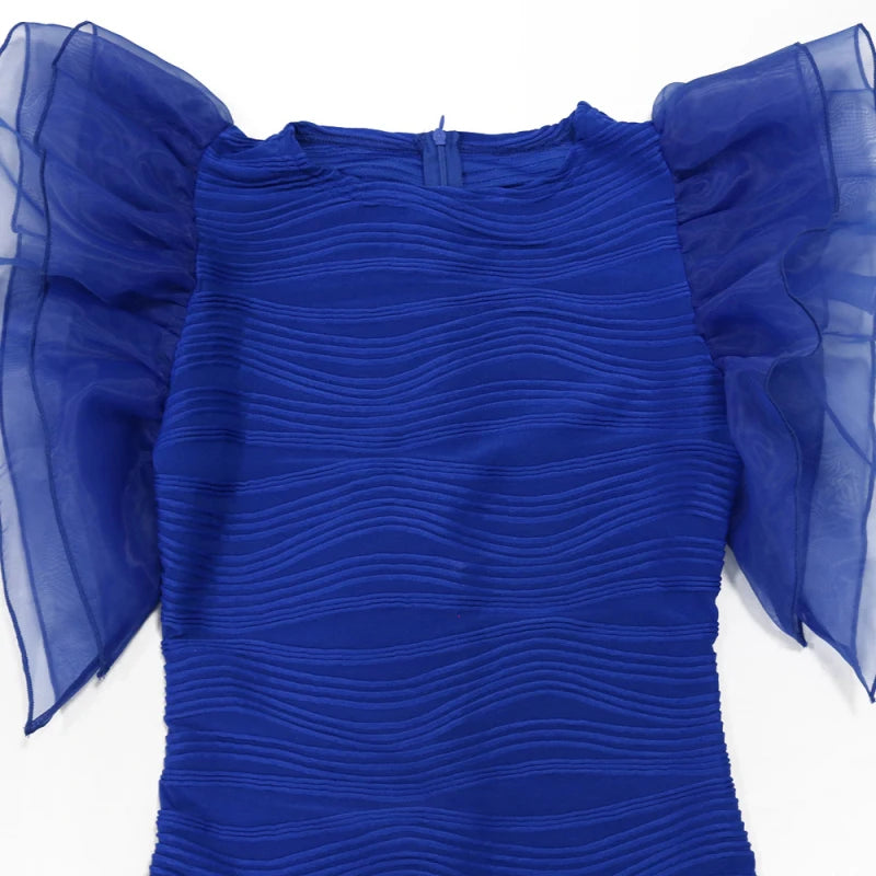 New African Fashion Women Dress O Neck Ruffle Sleeves Package Hips Bodycon Dress Office Lady Evening Birthday Party Vestidos
