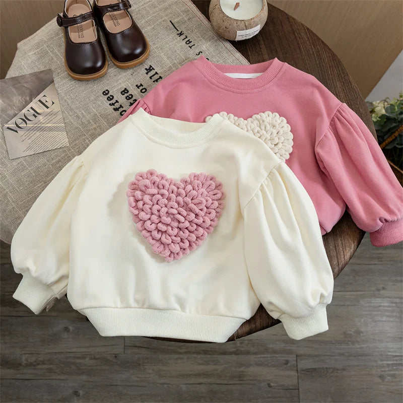Girls T-shirts 2023 Autumn Winter Sweater for Kids 3D Love Children Sweatshirts Toddler Pullover Long Sleeve Baby Tops Outfits
