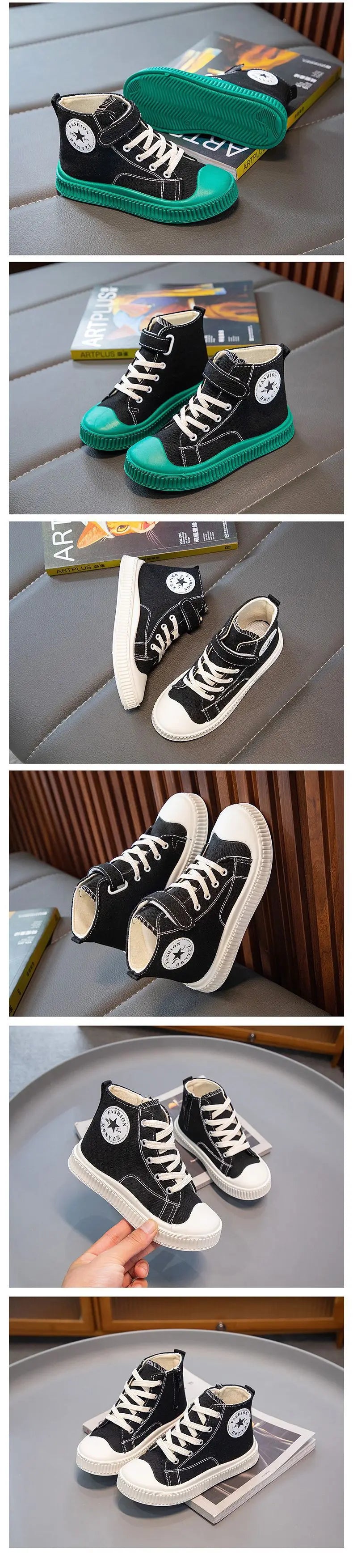 2025 New Children's High-Top Canvas Shoes Boys and Girls Ins Tide Soft Bottom Sneakers with Breathable Casual Board Shoes