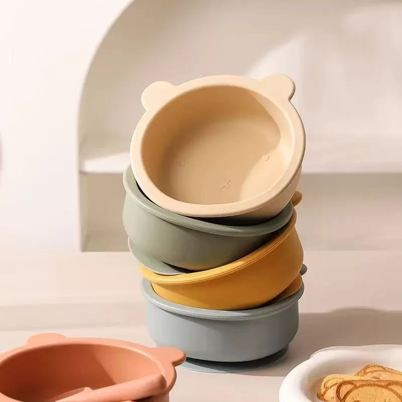 9PCS/Set BPA Free Silicone Baby Feeding Set Sucker Bowl Divided Dinning Plate Straw Cup Spoon Fork Adjustable Bib Child Dishes