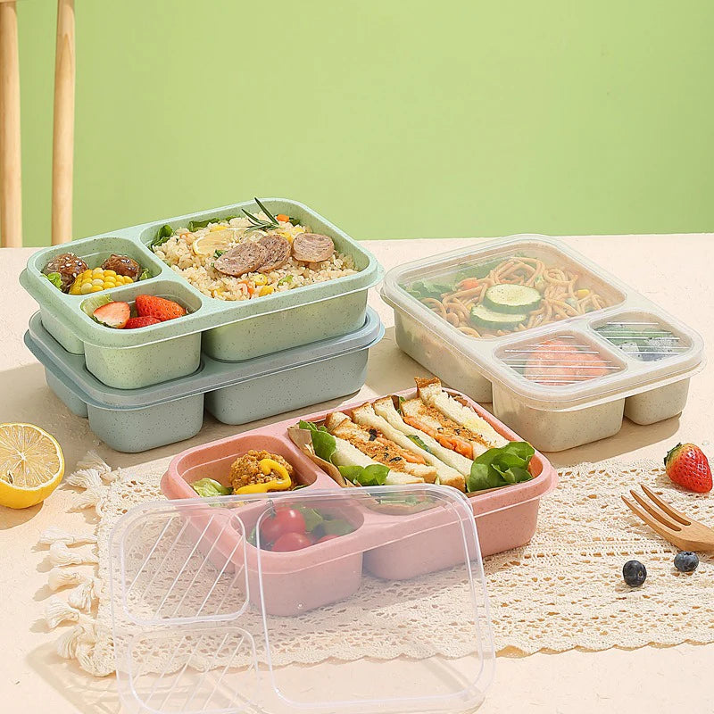 Lunch Box Reusable 3 Compartment Divided Bento Box Kid School Adult Office Food Storage Containers Outdoor Portable Plastic Box