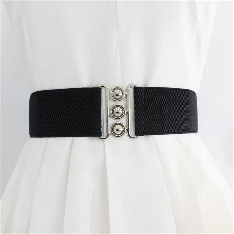 Women's Elastic Pair Buckle Belt Elastic Wide Belt Cummerbund Strap Belt Waist Decorative Waistband For Dresses Solid Color