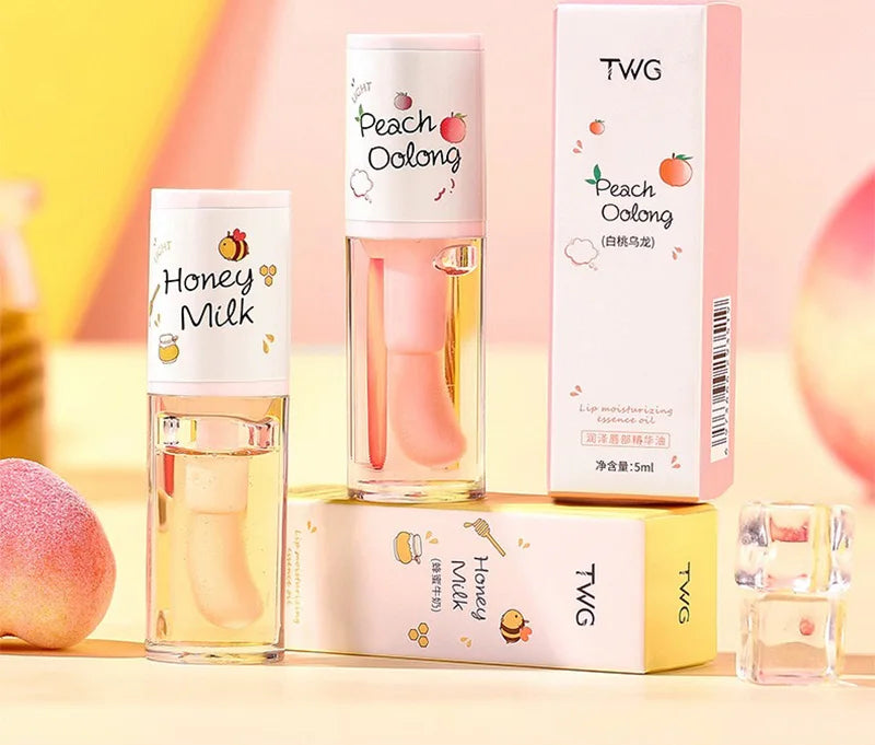 Peach Milk Honey Lip Oil Relieves Dry Moisturizing Lip Gloss Fades Lip Lines Water Light Lips Big Brush Head Cute