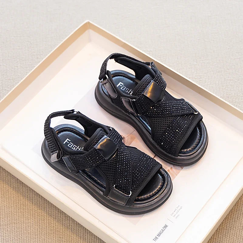 Summer Girls New Sandals Breathable Mesh Children's Causal School Sandals Simple Fashion Kids Beach Platform Sandals Open-toe