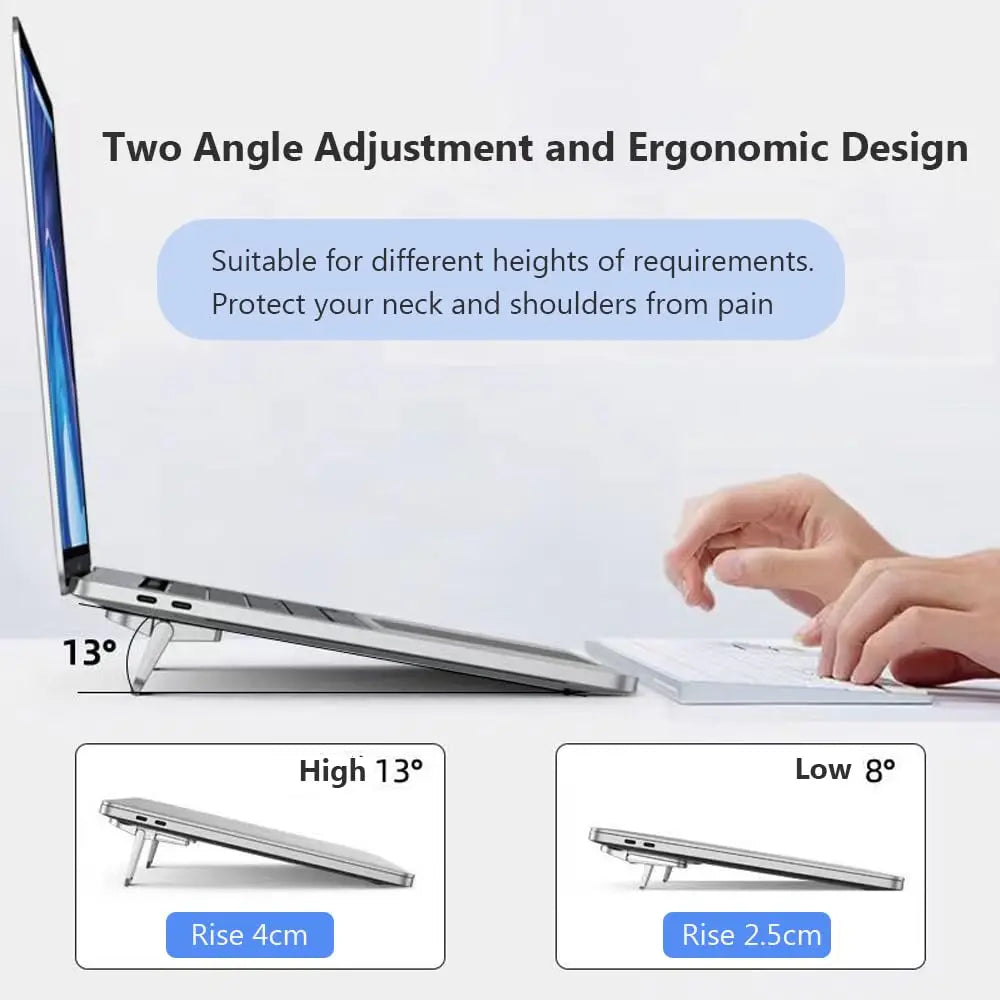 2PCS Mini Foldable Laptop Stand, Zinc Alloy Invisible Notebook Riser, Adjustable Angle Self-Adhesive Keyboard Lift for Desk
