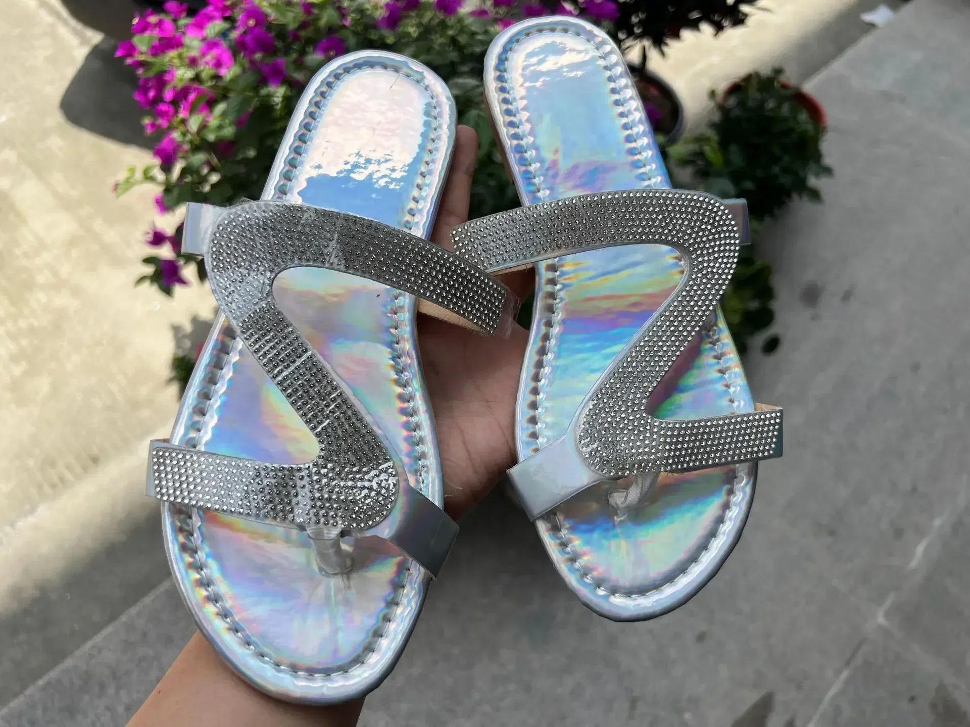 Sexy Women Sandals Summer Beach Shallow Mouth Rhinestones Ladies Fashion Show Comfortable Light Shoes Sandalias Femininas