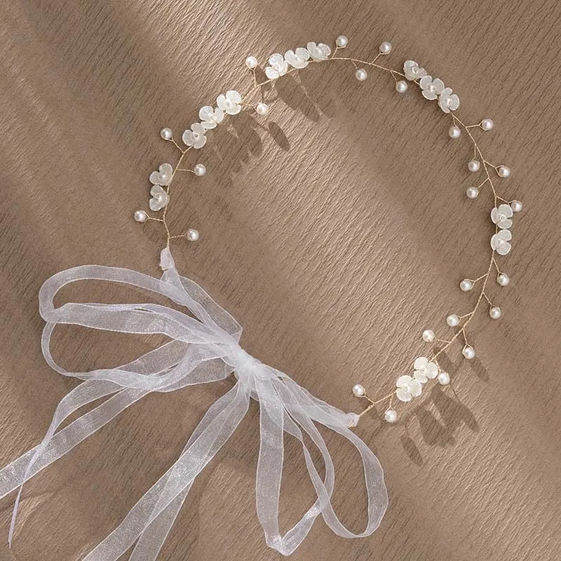Elegant Flower Pearl Wreath Headband Bride Wedding Dress Accessories Garland Headdress Bride Hair Band Hairvine Wedding Jewelry