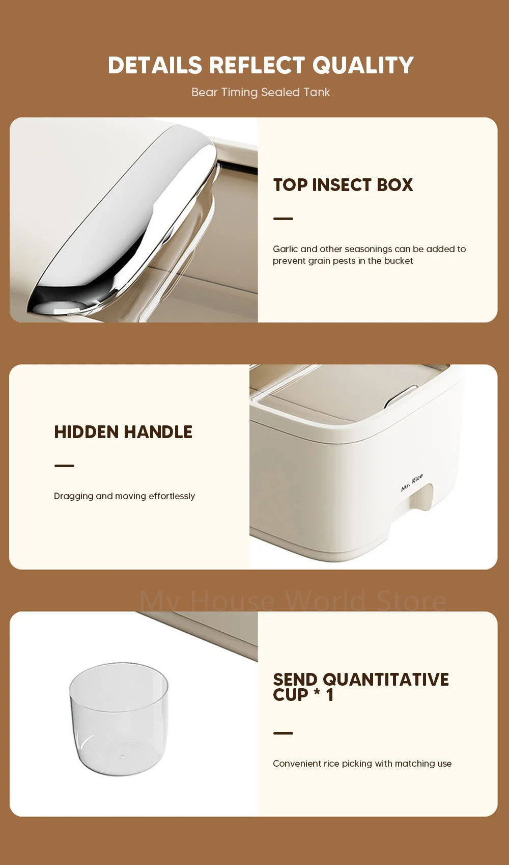 10KG Rice Storage Box Home with Lid Insect Proof Moisture Proof Rice Box Grain Sealed Jar Kitchen Container Storing Dry Grain