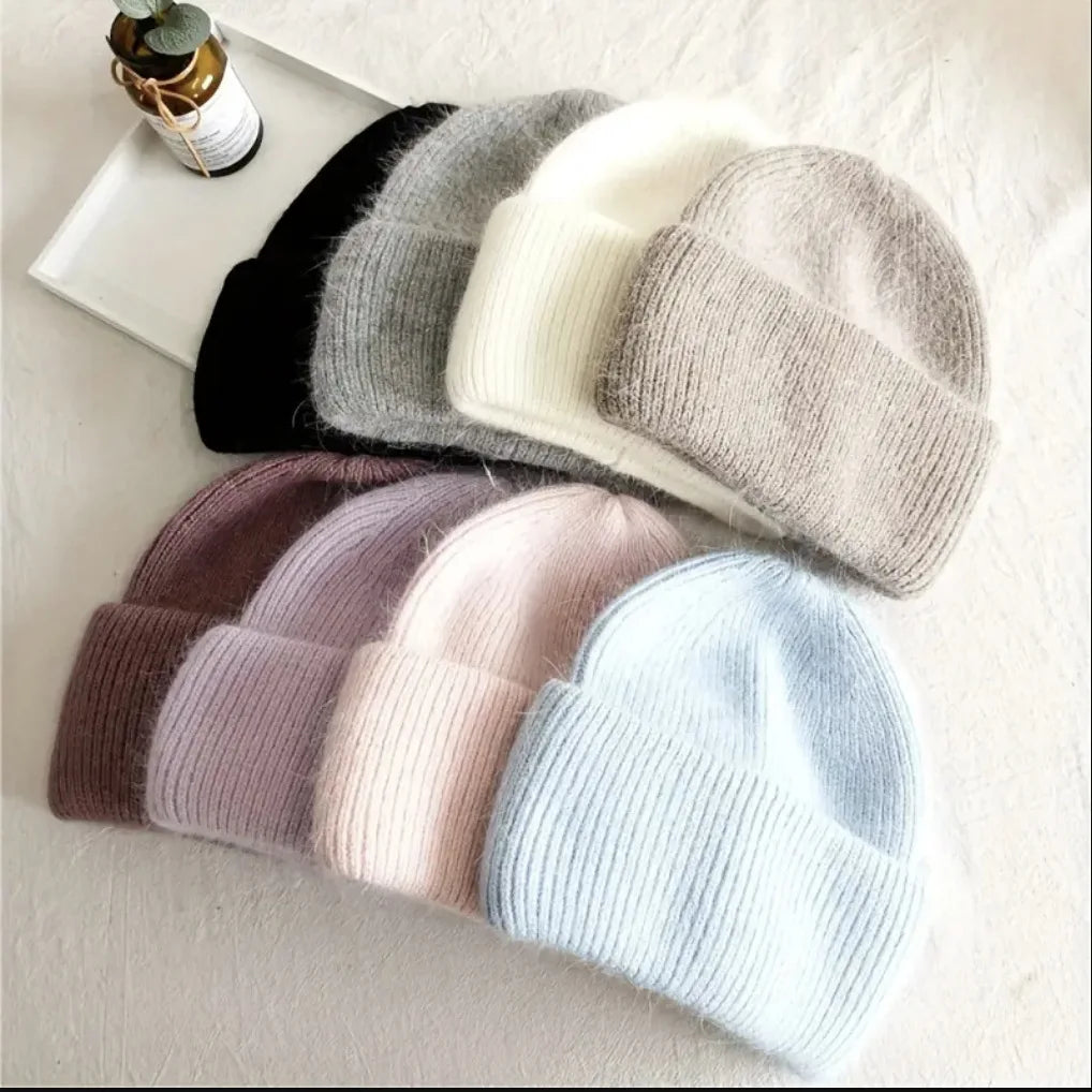 Women's Winter Hats Fashion Warm Bean Hats Solid Color Adult Hats Cute Knitted Hats Baotou Hats Autumn/Winter