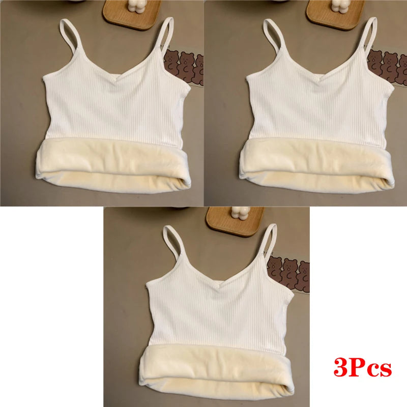 Women Winter Warm Underwear Solid Color Thermal Casual Nightwear Sexy Elasticity Female Thin Velvet T-shirt Sleeveless Tops