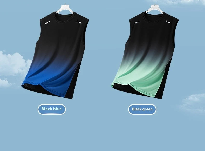 Men's Gradient Sports Vest Lightweight Sleeveless round Neck T-Shirt Summer Running Trendy Loose Fit Youth Cross-Border