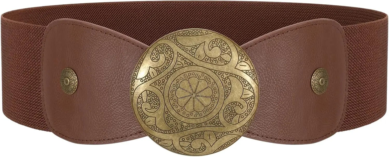 Women Wide Elastic Belt Western Buckle Vintage Strecth Waist Belt for Dress