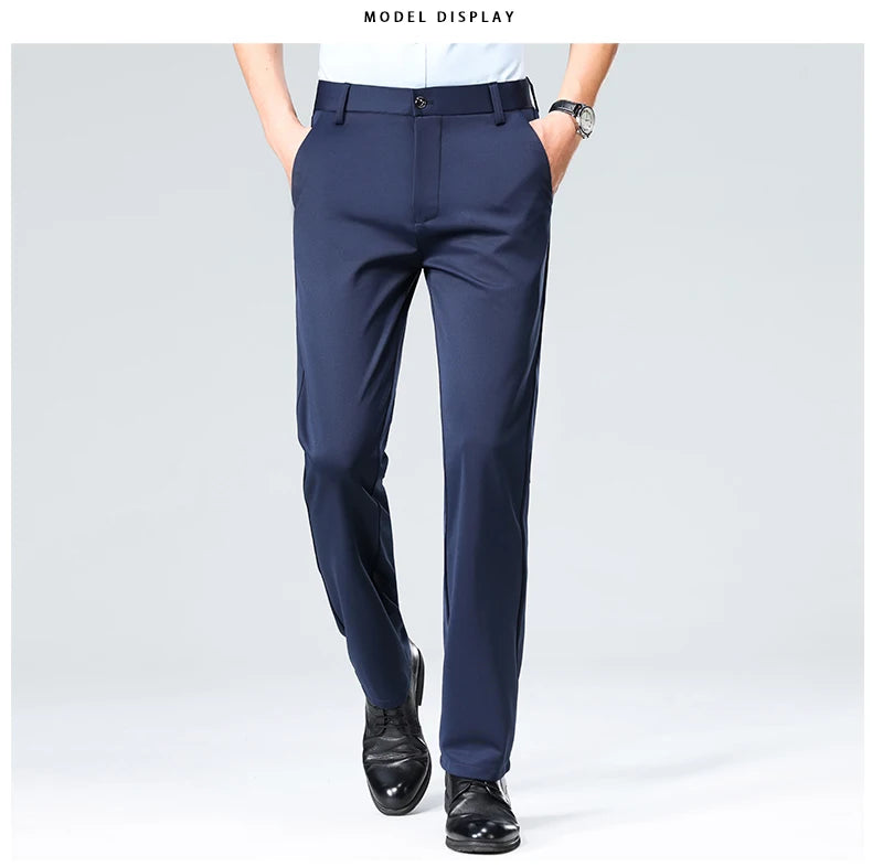 29-42 Men's Summer Thin Fashion Business Casual Suit Pants Long Pants Men's Elastic Straight Sleeve Formal Pants Plus Size