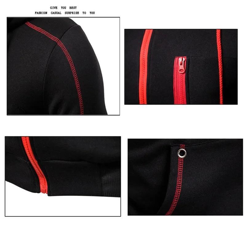 Men tracksuit zipper hood multi-pocket and protective pants casual jogging tracksuit fall/winter 2-piece setLarge size S-3XL