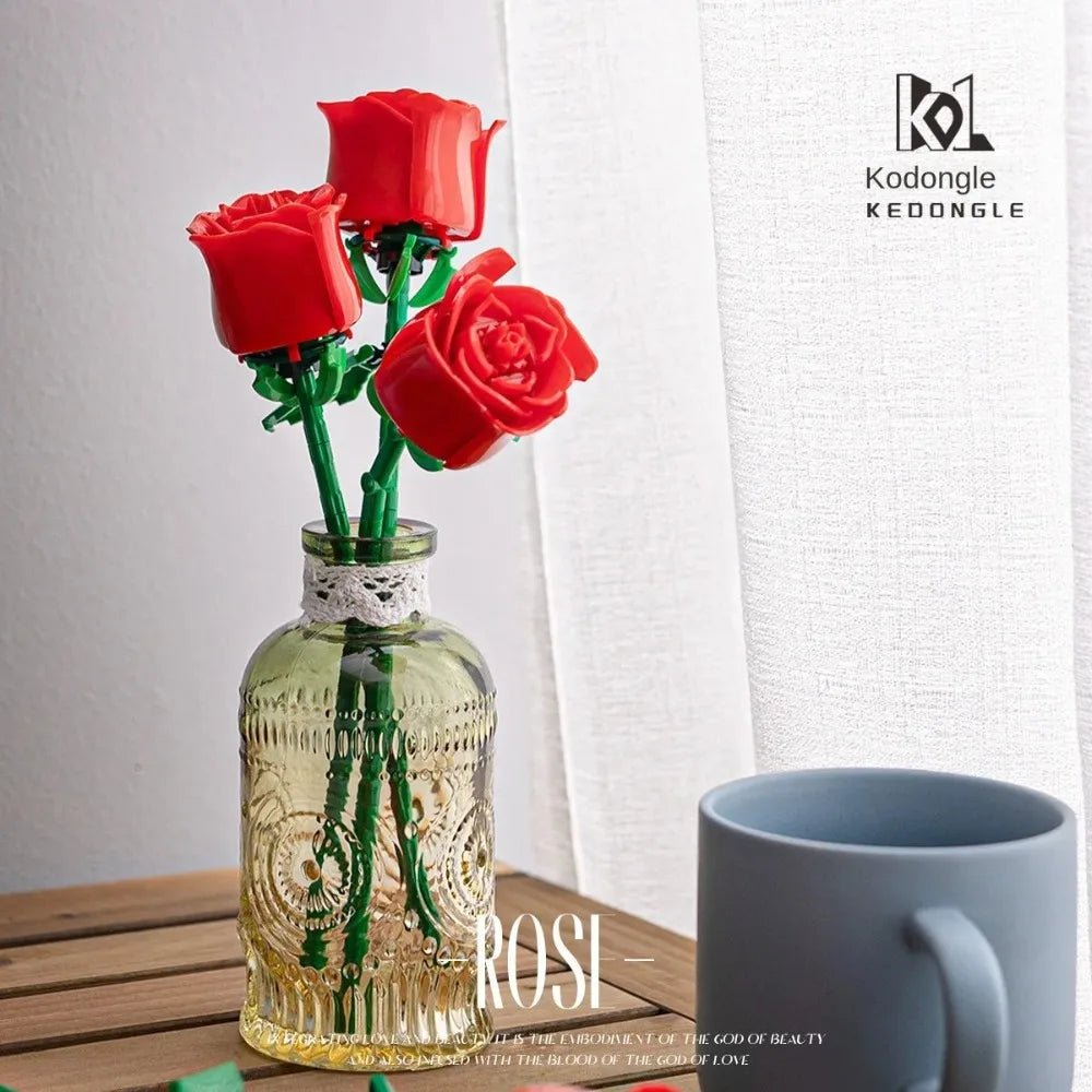 Romantic Rose Flower Bouquet Building Block Eternal Model Assembly Plastic Plant Brick Home Decor Mother's Day Birthday R Gift