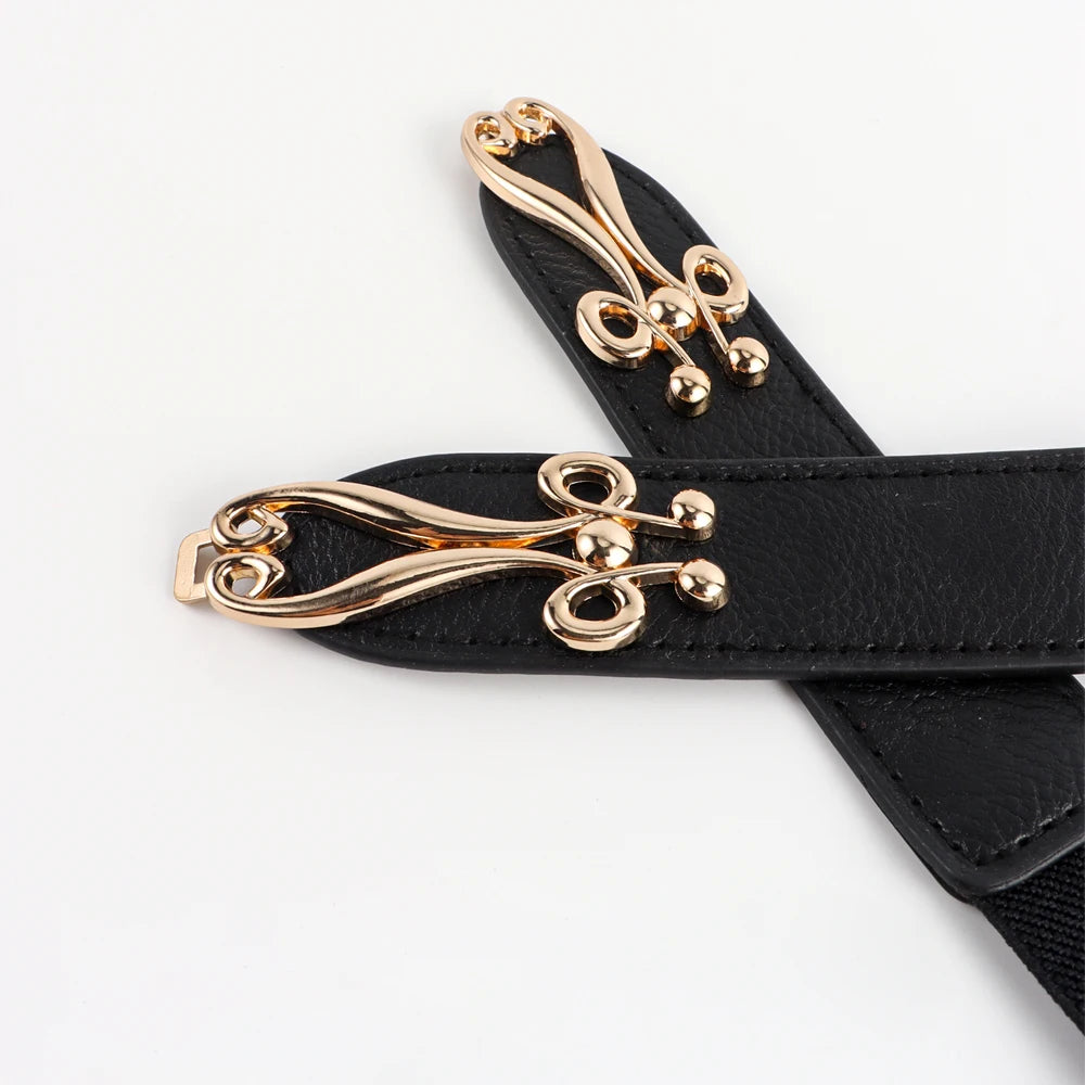 Women belt Elastic Waistband Thin Stretch Wrap Buckle Waist Belt Elegant Cummerbunds Fashion Leaf Belt for Dress Accessories