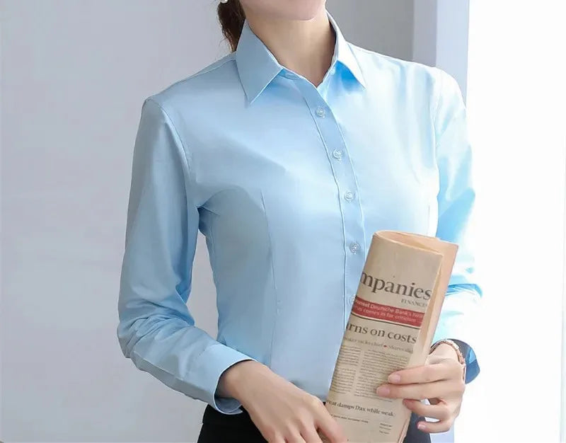 Elegant Women Shirts Woman White Shirt Long Sleeve Blouse Office Lady business Pink Shirts Button Solid Women work Blouses Tops