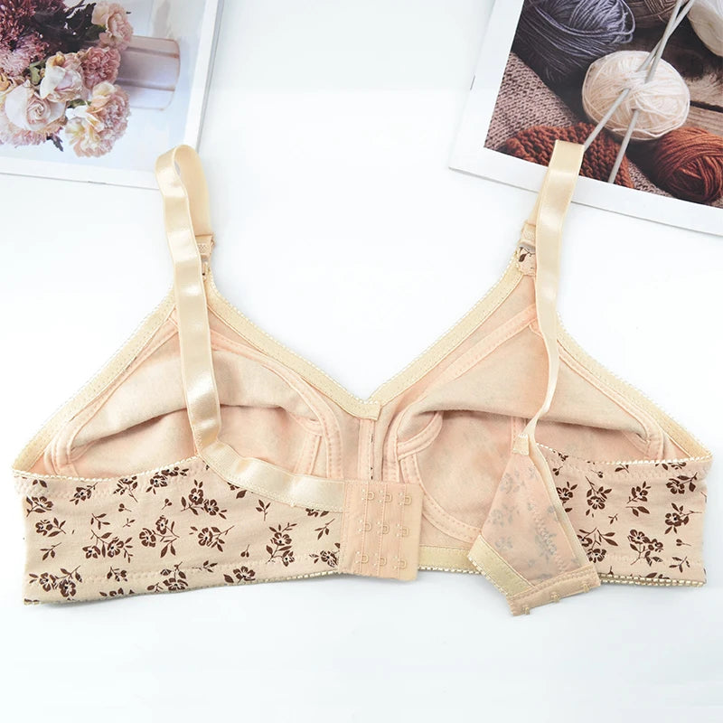Wireless Soft Cotton Bras For Women Comfortable Underwear Everyday Non Padded Thin Lingerie Floral Brassiere C Cup