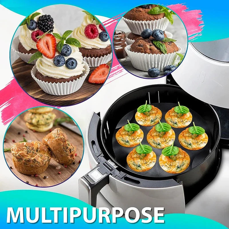 7 Even Cake Cups Air Fryer Accessories Round Muffin Cup Mold Microwave Oven Baking Mold Baking Bakeware Mat Baking Tray Cake Pan