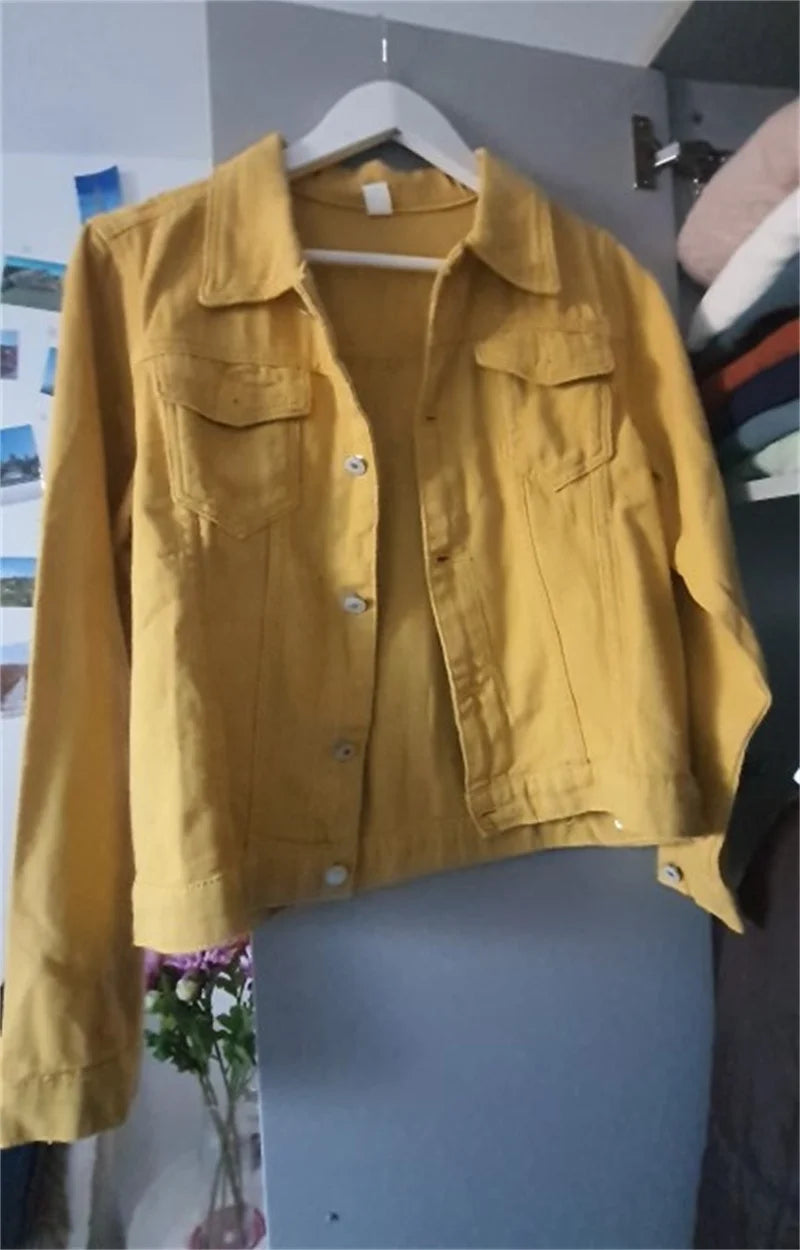 2023 Women's Short Denim Jackets Fashion Female Casual Long Sleeve Lapel Solid Button Pocket Slim Jean Jacket Fall Winter Coat