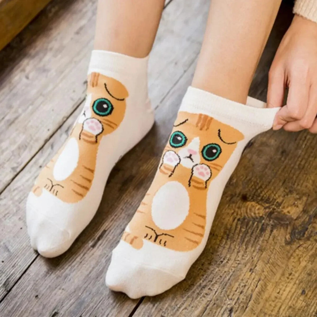 5/10 Pairs/Set Women's Cartoon Cute Cat Ankle Socks Breathable Perfect for Everyday Fashion