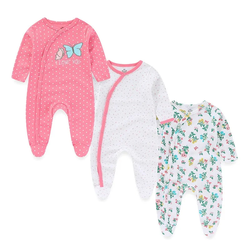 Kiddiezoom 3 Pcs/Lot Autumn Winter Unisex Cartoon Long Sleeve Baby Boy Girl Romper 100%Cotton Soft Newborn Jumpsuits Clothing