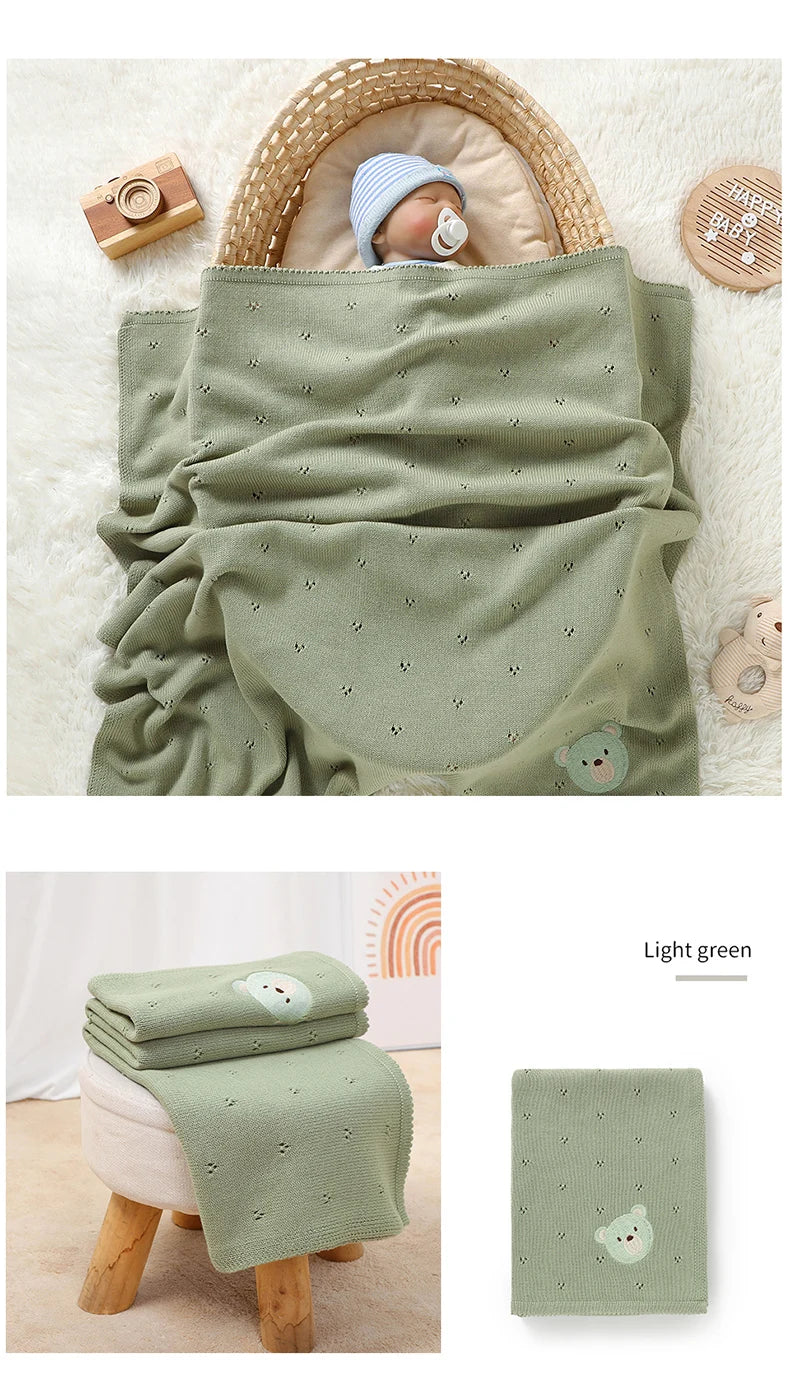 Baby Blankets Cotton Knit Newborn Girl Boy Bed Quilt 100*80CM Plaid Infant Stroller Swaddling Fashion Solid Cute Bear Super Soft