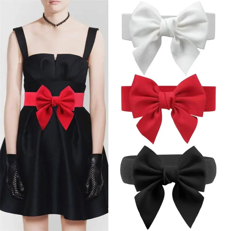 Women Big Bow Waistband  Elastic Wide Waist Belt Fashion Solid Bowknot Waist Straps For Dress Decorate Clothes Accessories