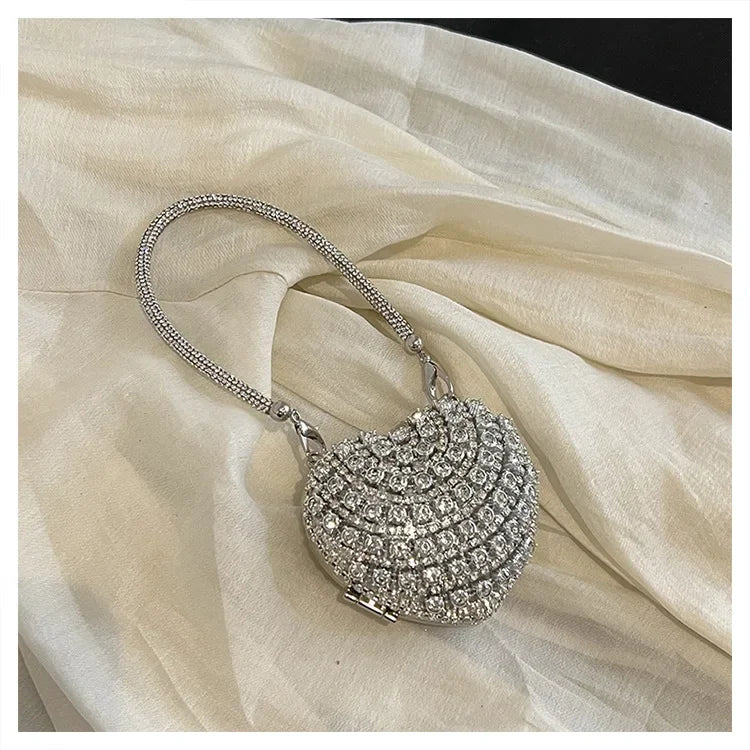Luxury Mini Diamond Inlay Heart Shape Crystal Clutch Purse Stones Evening Wedding Party Shoulder Bag Handle Rhinestone Handbags