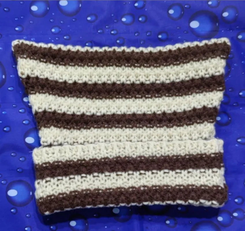 New Japanese Streetwear Harajuku Beanie Little Devil Striped Knitted Hat Women Girls Autumn Winter Cute Cat Ears Cap