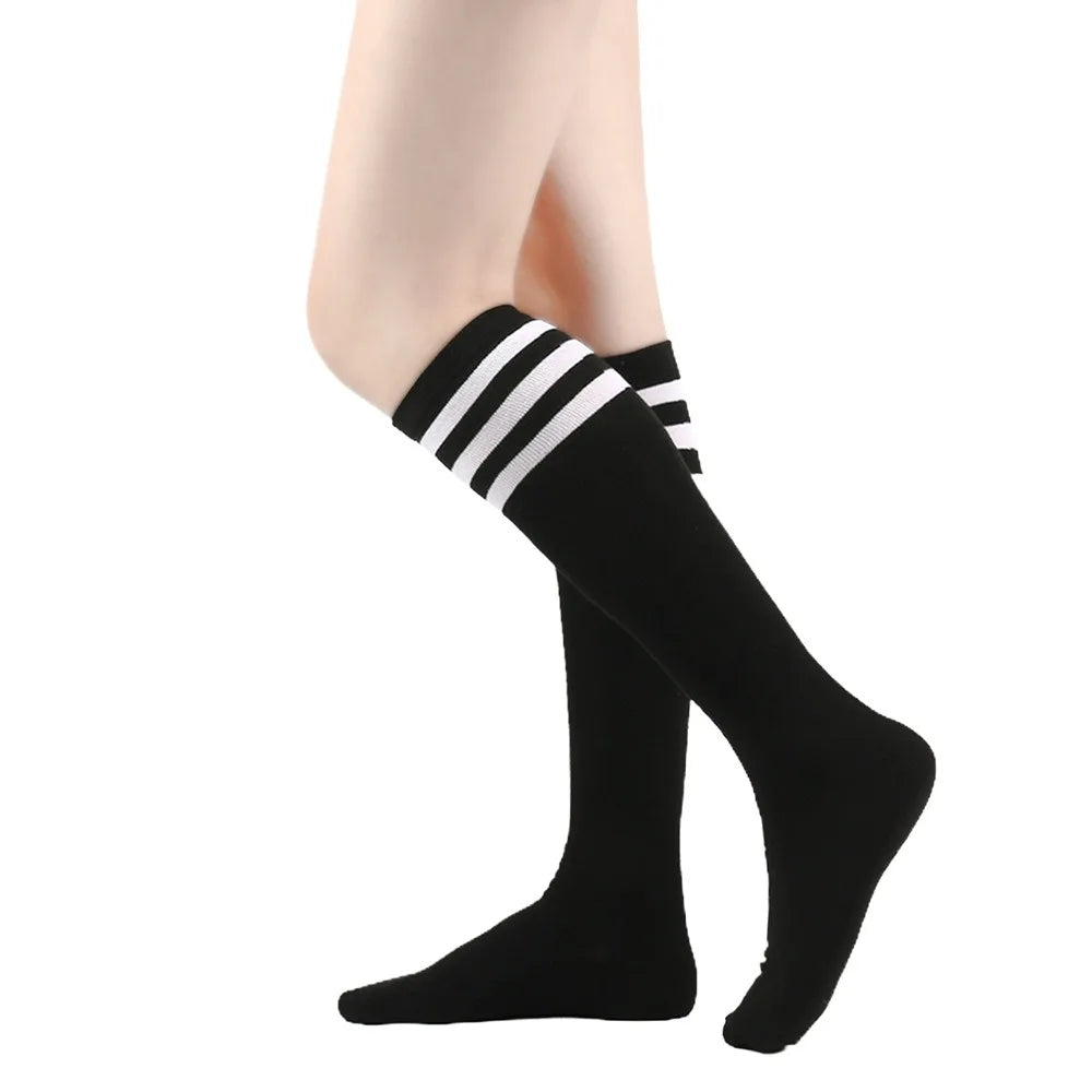 Solid knee length socks women's striped Lolita warm hip-hop sports socks  Harajuku socks JK white sock