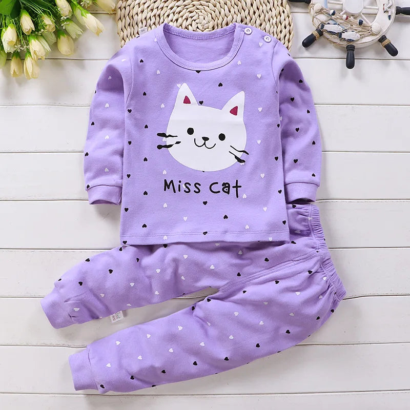 Autumn Sleepwear Pajamas For Girls Boys Long Sleeve Tops+Pants Suits Fashion Home Clothing Sets Baby Kids Loungewear Costume