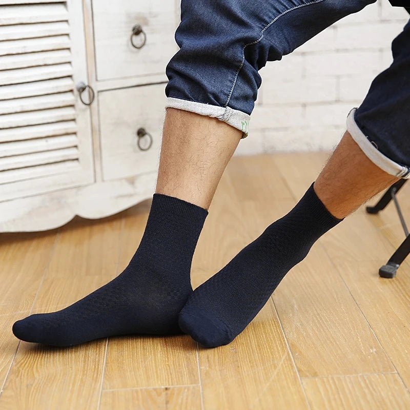 5 Pairs Men Bamboo Fiber Crew Casual Socks Man High Quality Spring Summer Autumn Business Breathable Black Male Dress Long Socks
